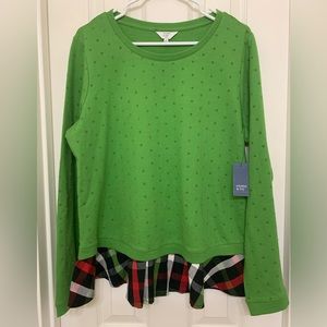 Crown & Ivy Green Polka dot and plaid dress shirt sweater